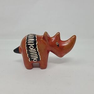 Stone Rhino Orange Carved Painted and Etched Soapstone Rhino